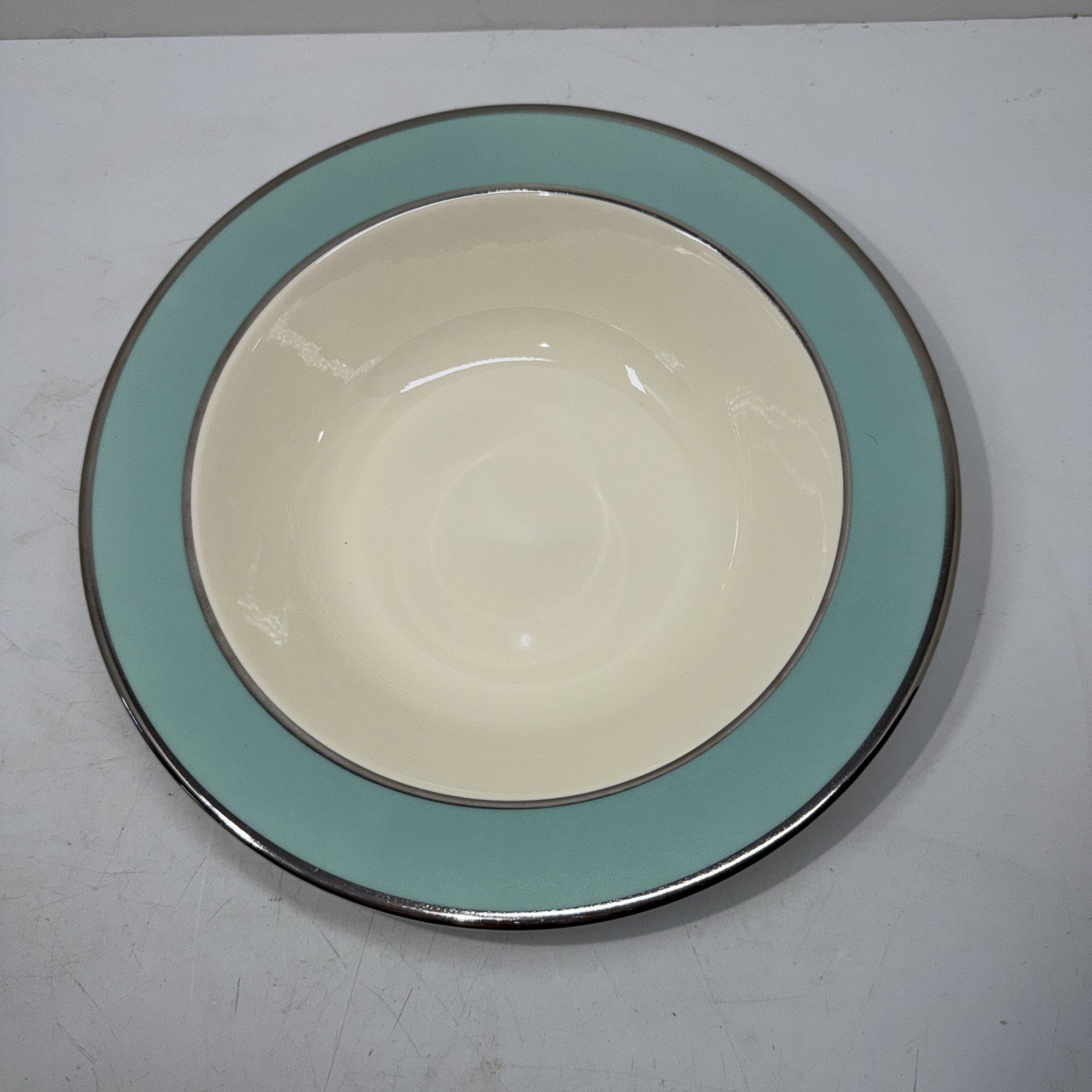 Taylor Smith Taylor Classic Turquoise Blue w/Platinum Trim Serving Bowl 9.5”