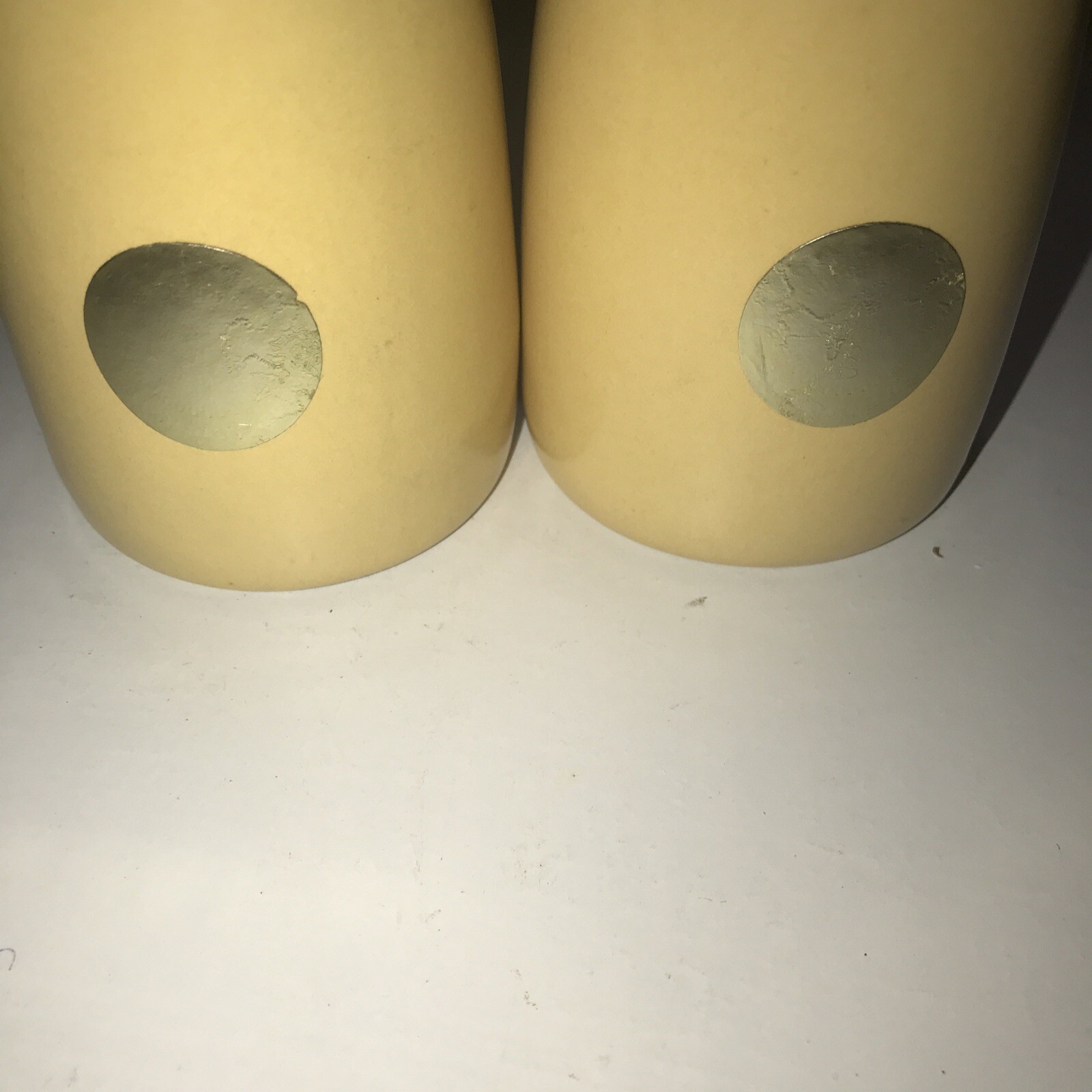 La Solana Salt Pepper Shakers Yellow Vintage Pottery MCM Intact Faded Labels