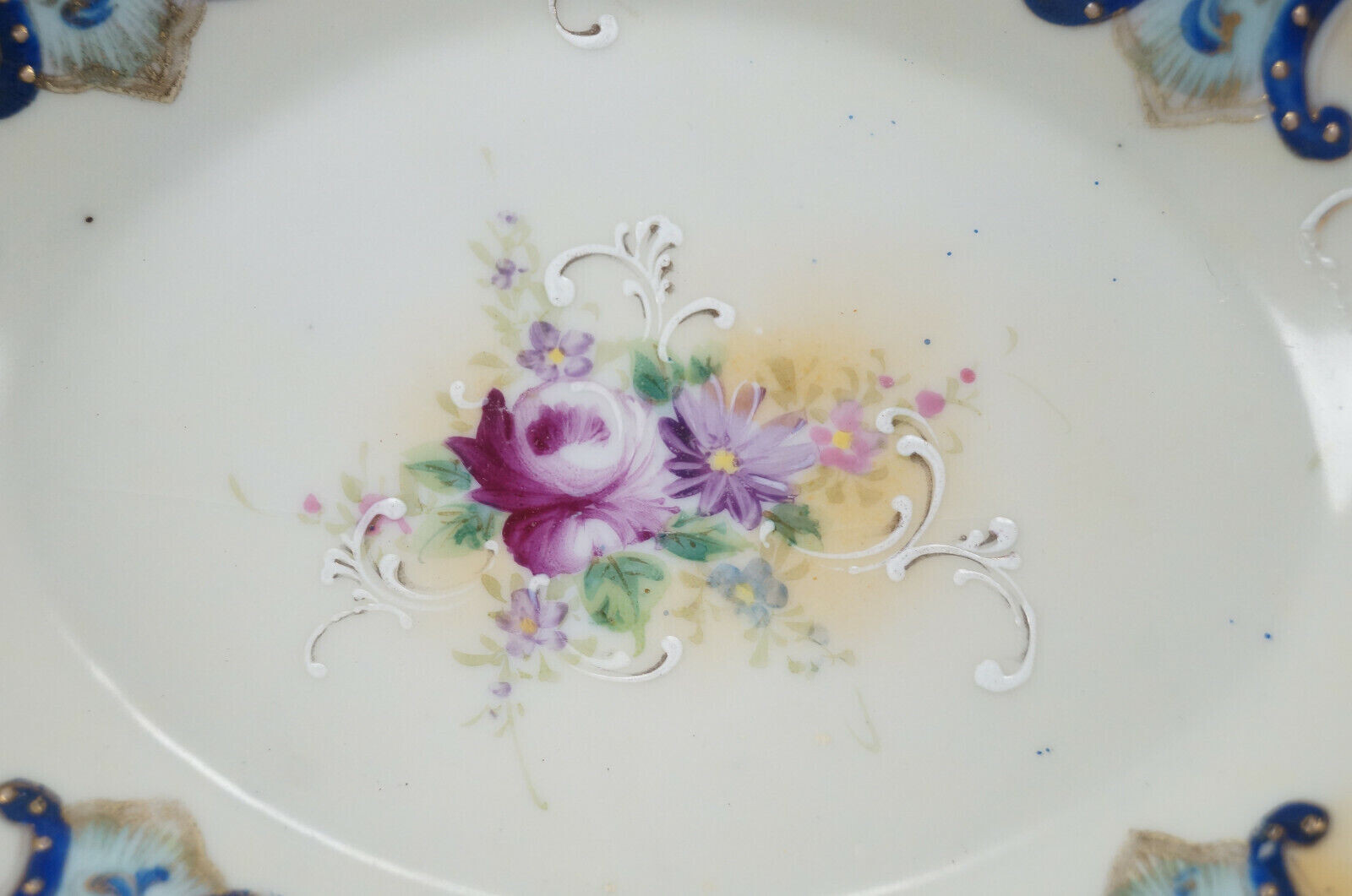 Nippon Hand Painted Floral Cobalt Blue Yellow & Gold Beaded & Scrollwork Bowl