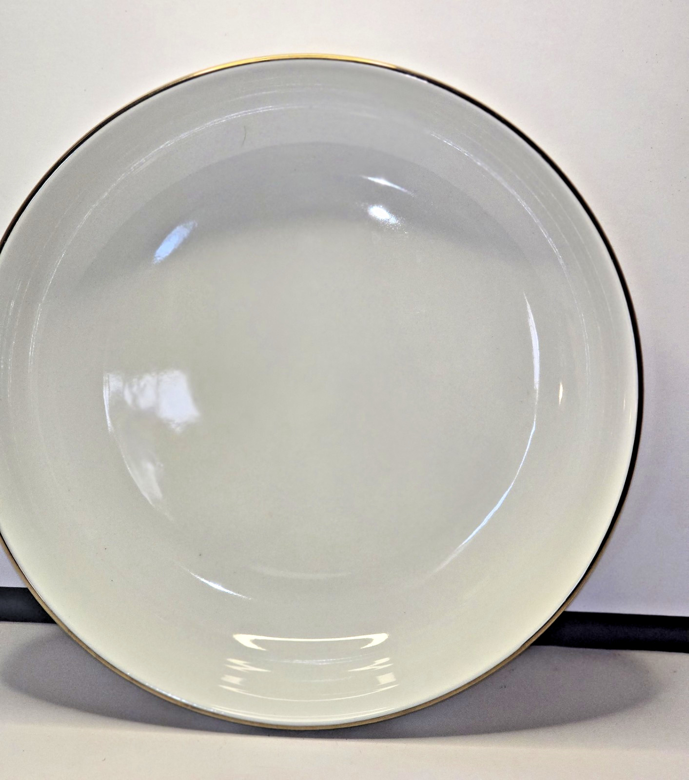 Holiday Home White Porcelain Serving Bowl With Gold Rim/ Gold Design 11”x3″
