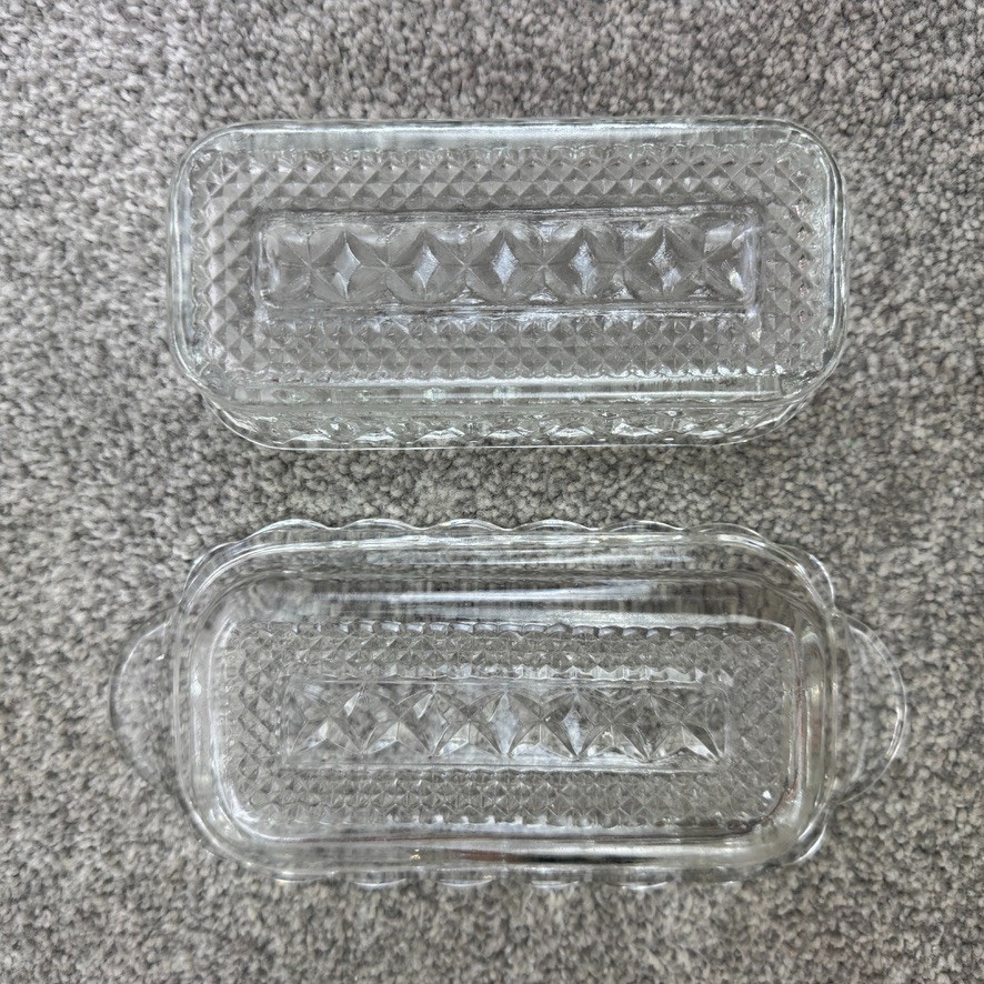 Anchor Hocking Vintage Wexford Cut Glass Covered Butter Dish Diamond XXX Pattern