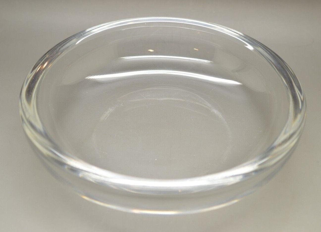 MCM Modernist Val St Lambert Crystal Heavy Handblown Art Glass Bowl Signed 7.5″