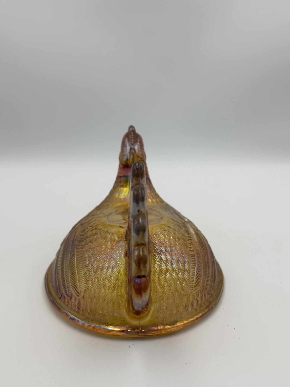 Vintage Indiana Hen On Nest Golden Amber Iridescent Carnival Glass *TOP ONLY*