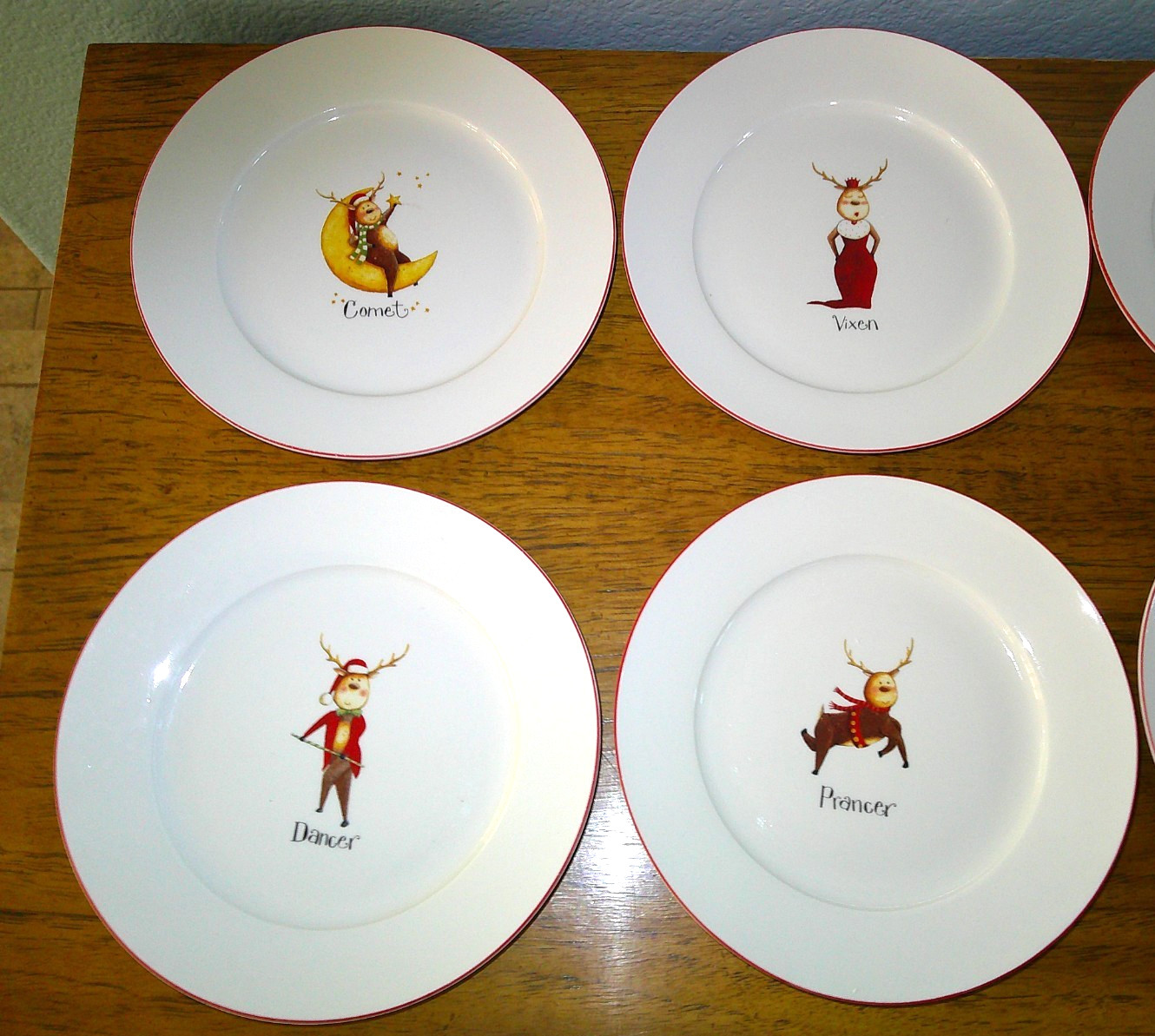 8 RAINBOW MOUNTAIN Santa Reindeer 8″ Plate Set Christmas Whimsical