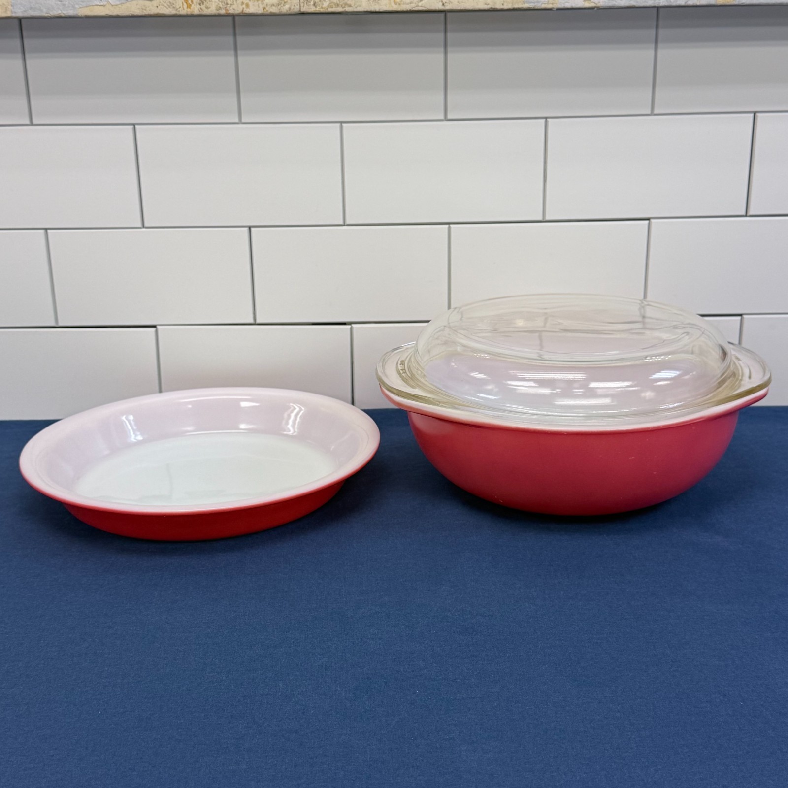 Vintage Pyrex Flamingo Pink Casserole Pie Plate Set 1950s Milk Glass Dishes