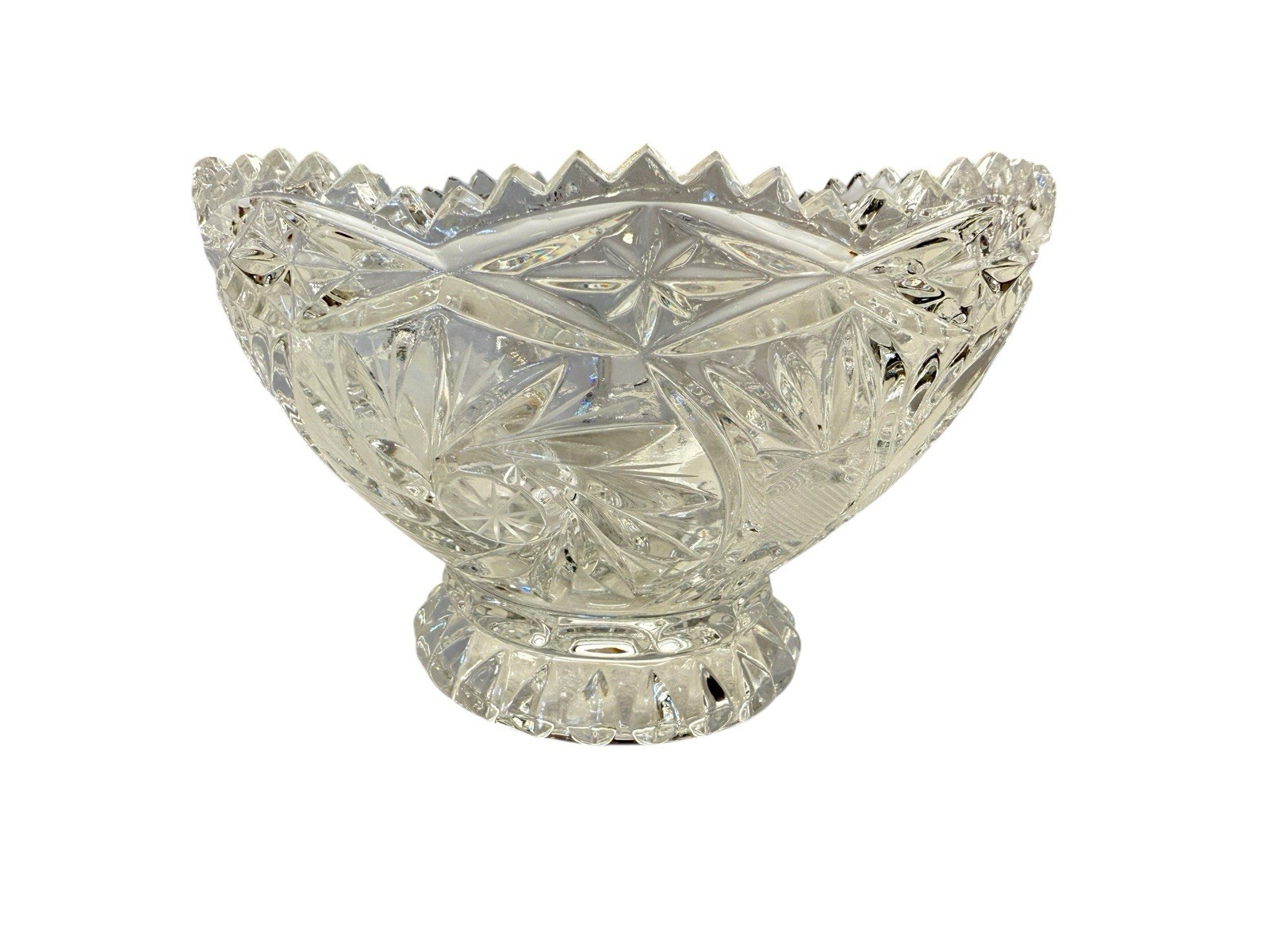 Vtg Lausitzer 24% Lead Crystal Pedestal Bowl Pinwheel Star Of David Hobstar 6″