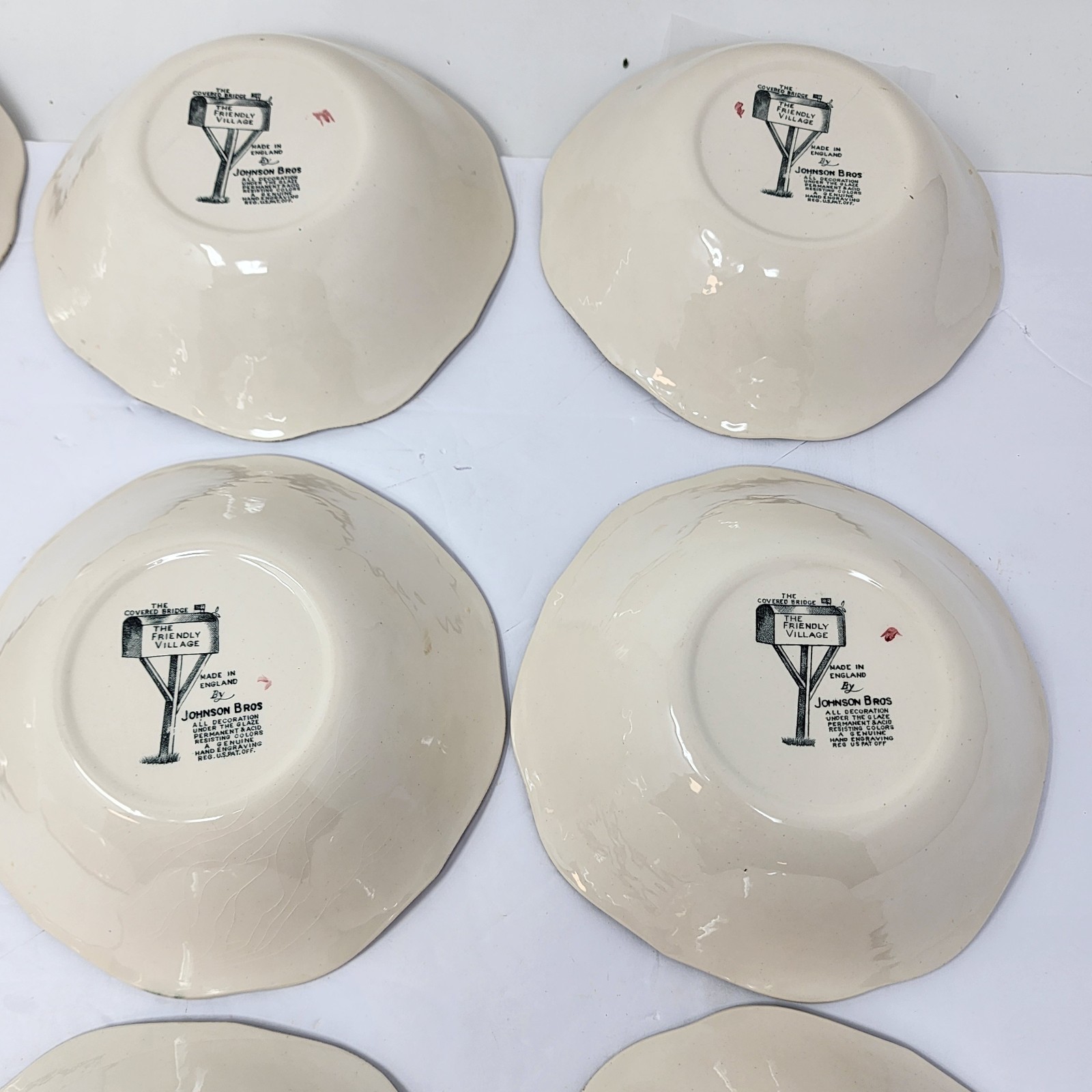 Friendly Village Johnson Brothers Covered Bridge Square Salad Dessert Bowl Set 9