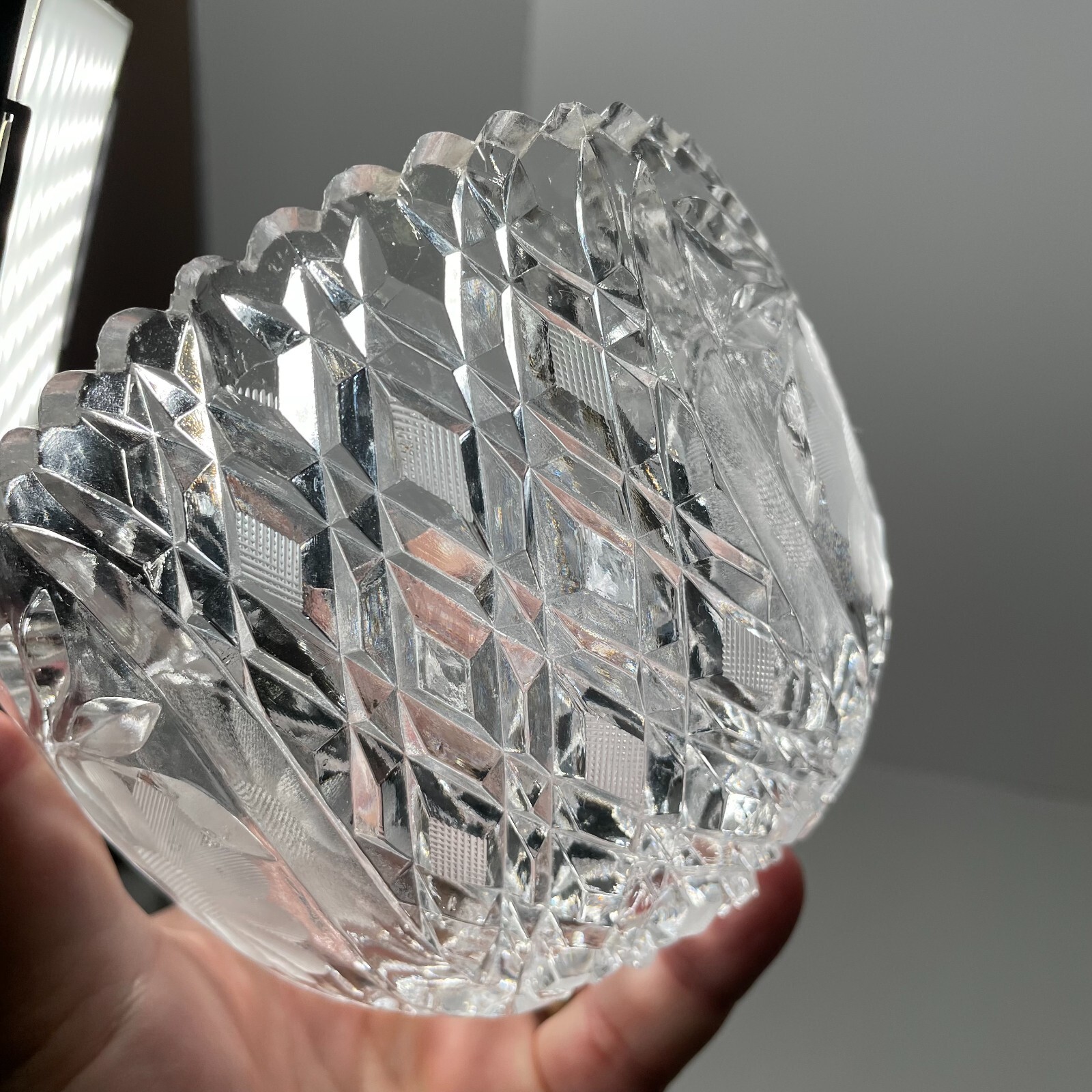 Brilliant Cut Glass Oval Bowl -Floral – 8 in. x 5.75 in. x 4.75 in. Sawtooth Rim