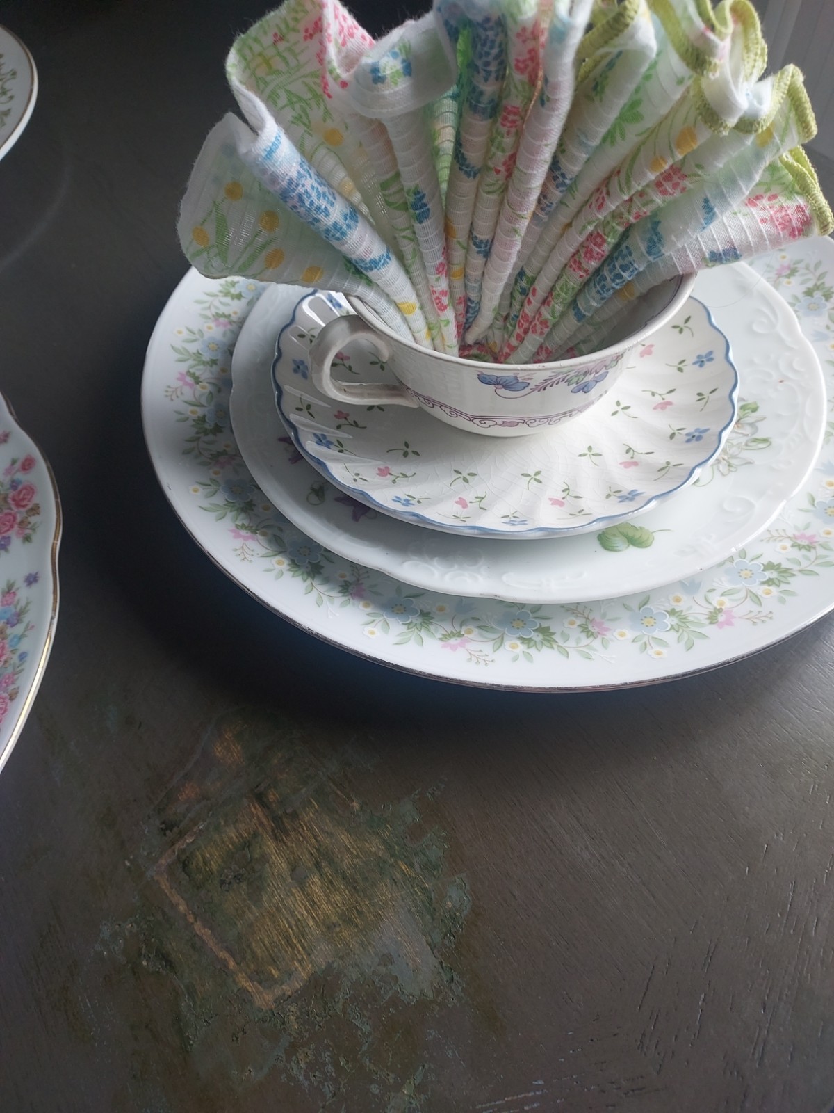 6 Garden Party Place Settings Mismatched 4 Pc Floral Botanical Vtg China Napkins
