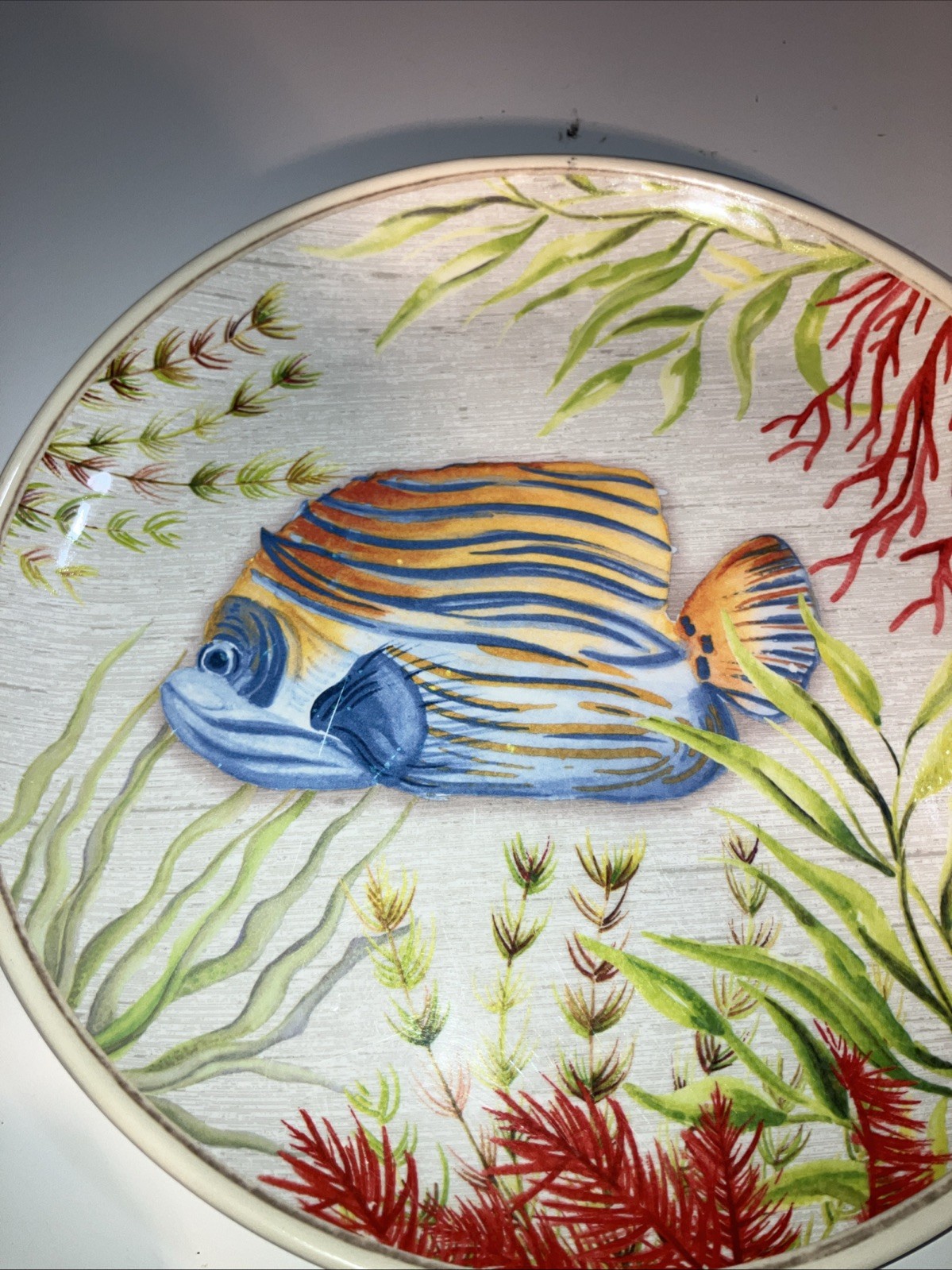 Better Homes & Gardens Lot of 2 Melamine Sea Life 8.5″ Plates Seahorse & Fish