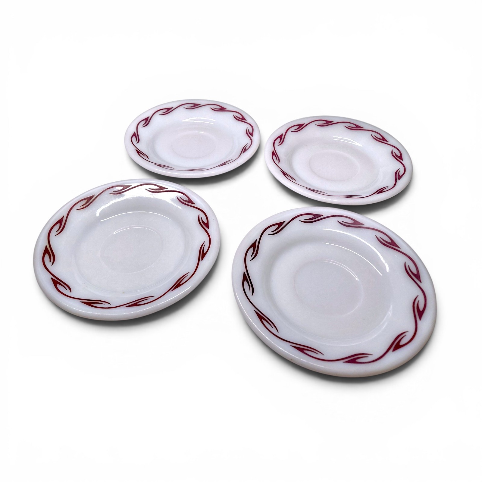 Pyrex Ruby Scroll Maroon Hook 5.5″ Plates Set of 4 Double Tough 713-26 USA