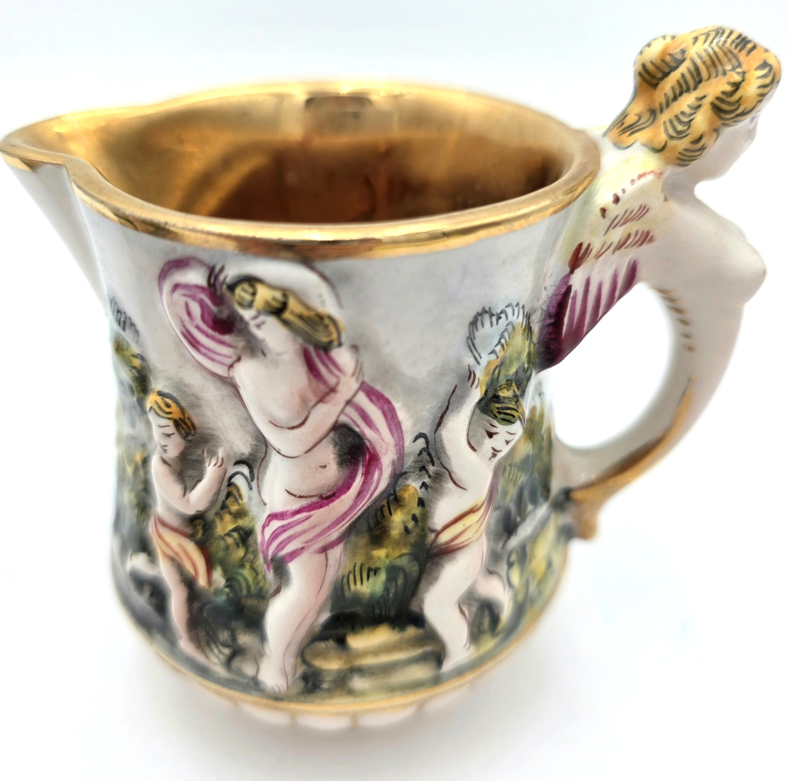Capodimonte Cherub Sugar Bowl Creamer Set Gold Gilt Italy Porcelain VTG