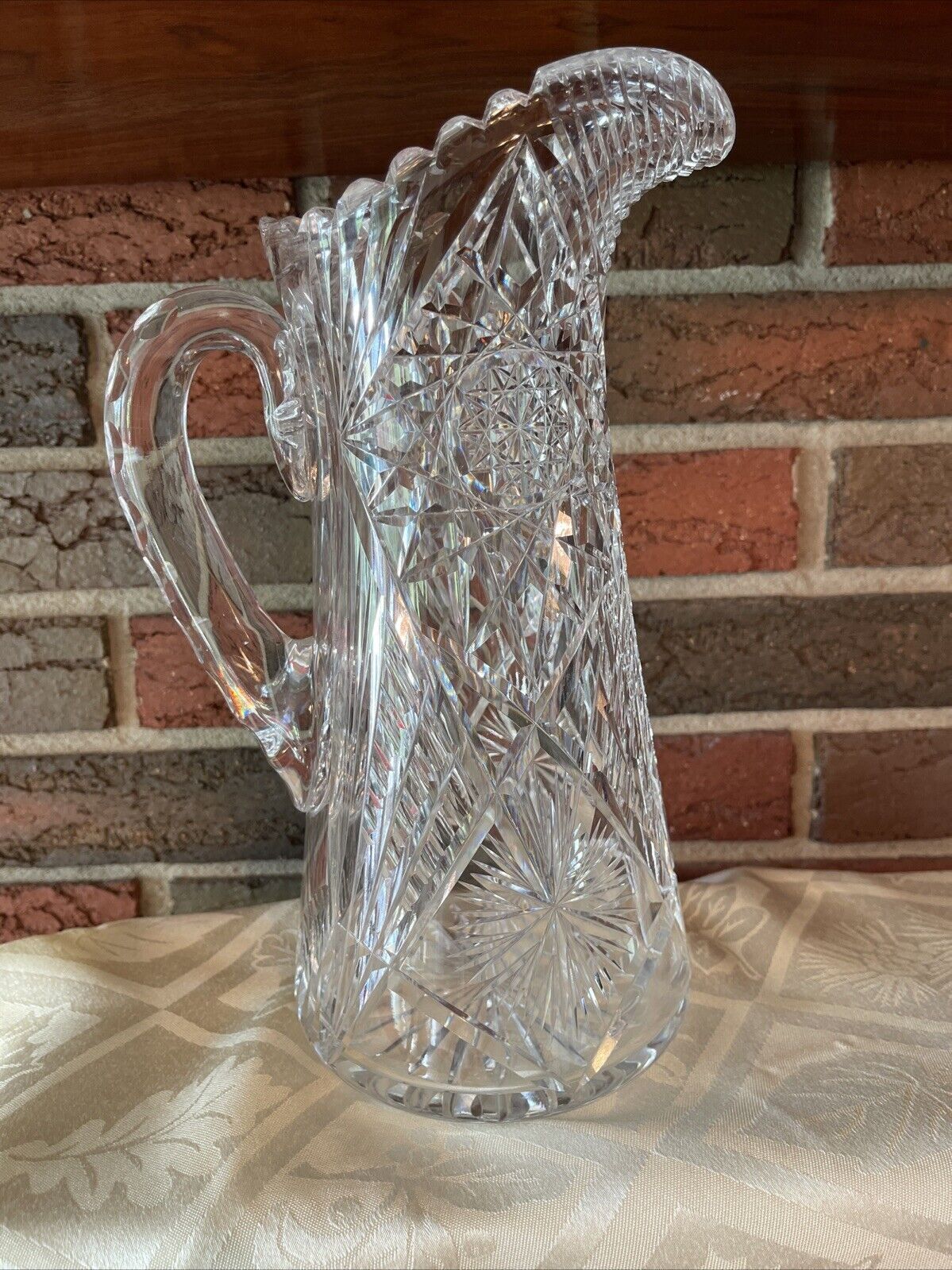 Large Antique American Brilliant Cut Glass Pitcher – 10 1/2” – 5 Pounds –