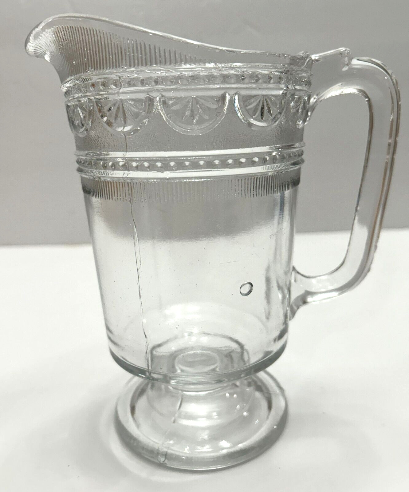 Antique Bryce Higbee Ida Sheraton EAPG Clear Glass Footed Pitcher 1885