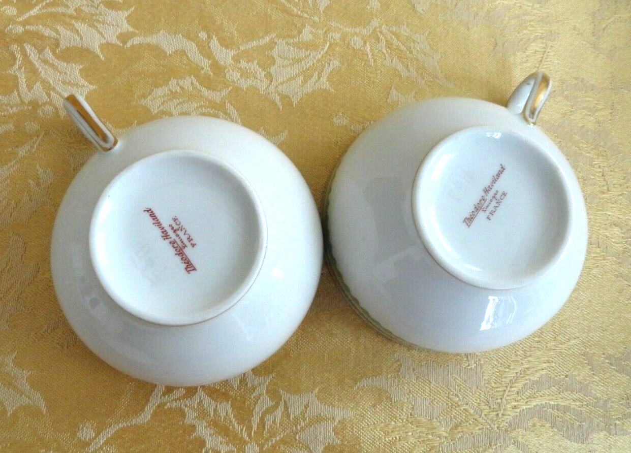 THEODORE HAVILAND LIMOGES 2 Cups & 1 Saucer Geen Band W/ Gold Gilt