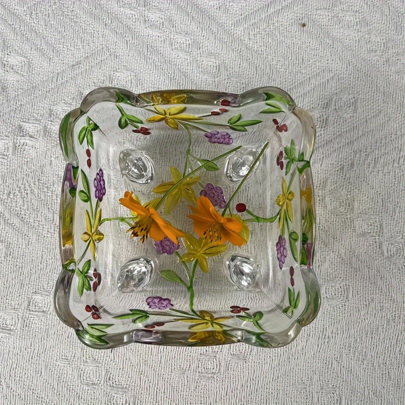 Glass Salad Bowl With Vintage Floral Serving Dish Fruit Bowl Colorful Home Decor