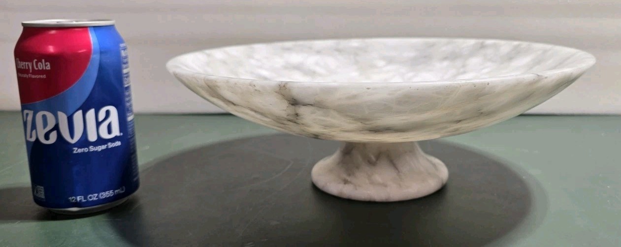 Vintage 12″Diameter ALABASTER MARBLE Compote Centerpiece Bowl ITALY