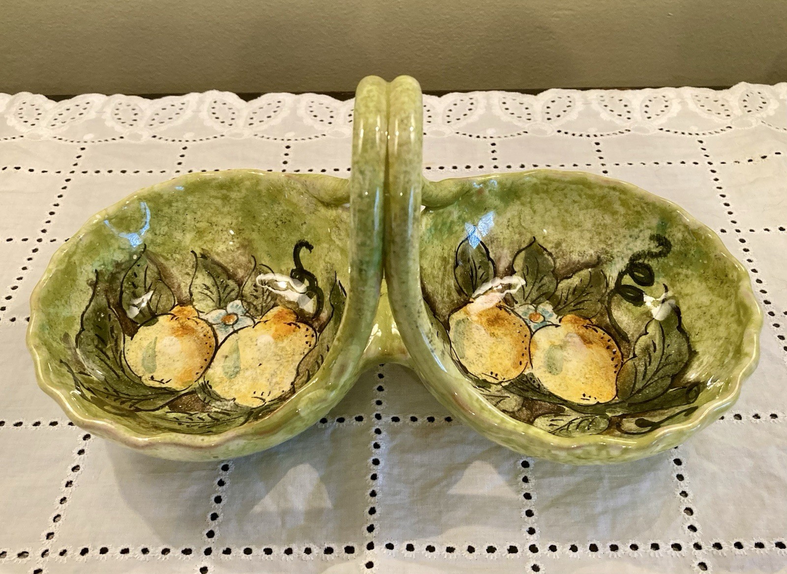 Italian Majolica Double Sided Bon Bon Serving Dish Lemons Creazioni D’arte