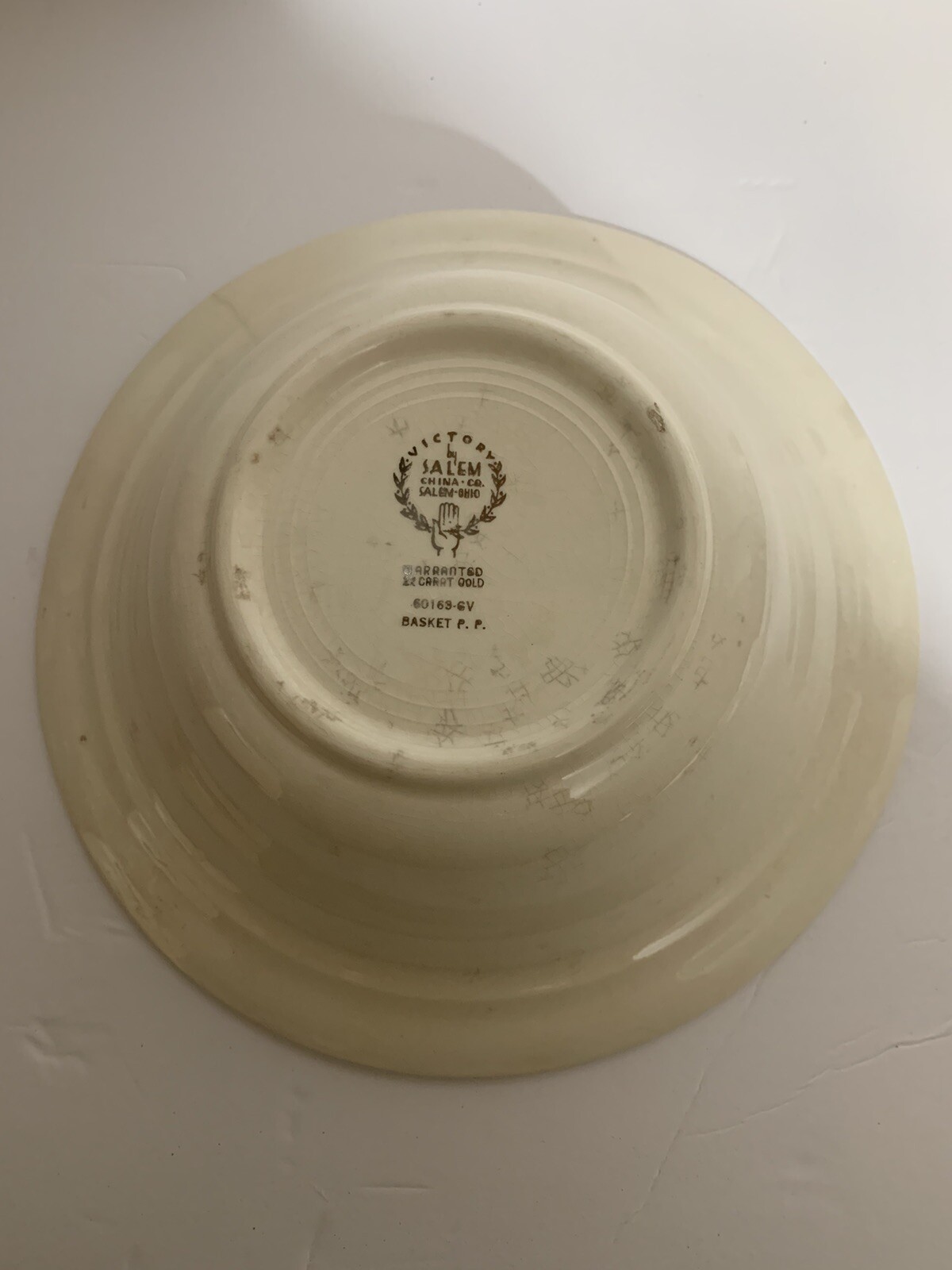 VICTORY SALEM CHINA VINTAGE 9” CERAMIC Serving Bowl FLORAL BASKET PP 23 K Rim