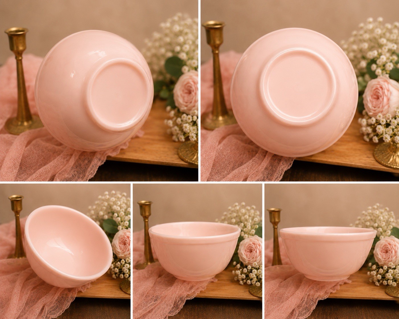 Mosser Glass USA Set of 3 Mixing Bowls Crown Tuscan Pink New
