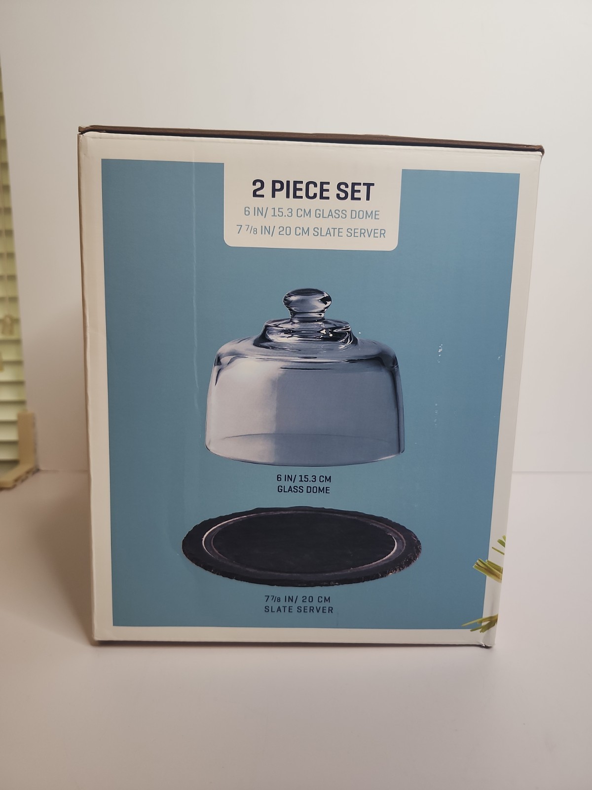 Anchor Hocking Slate Serving Set 2 Piece 6” Glass Dome &7 7/8 Slate Server NIB