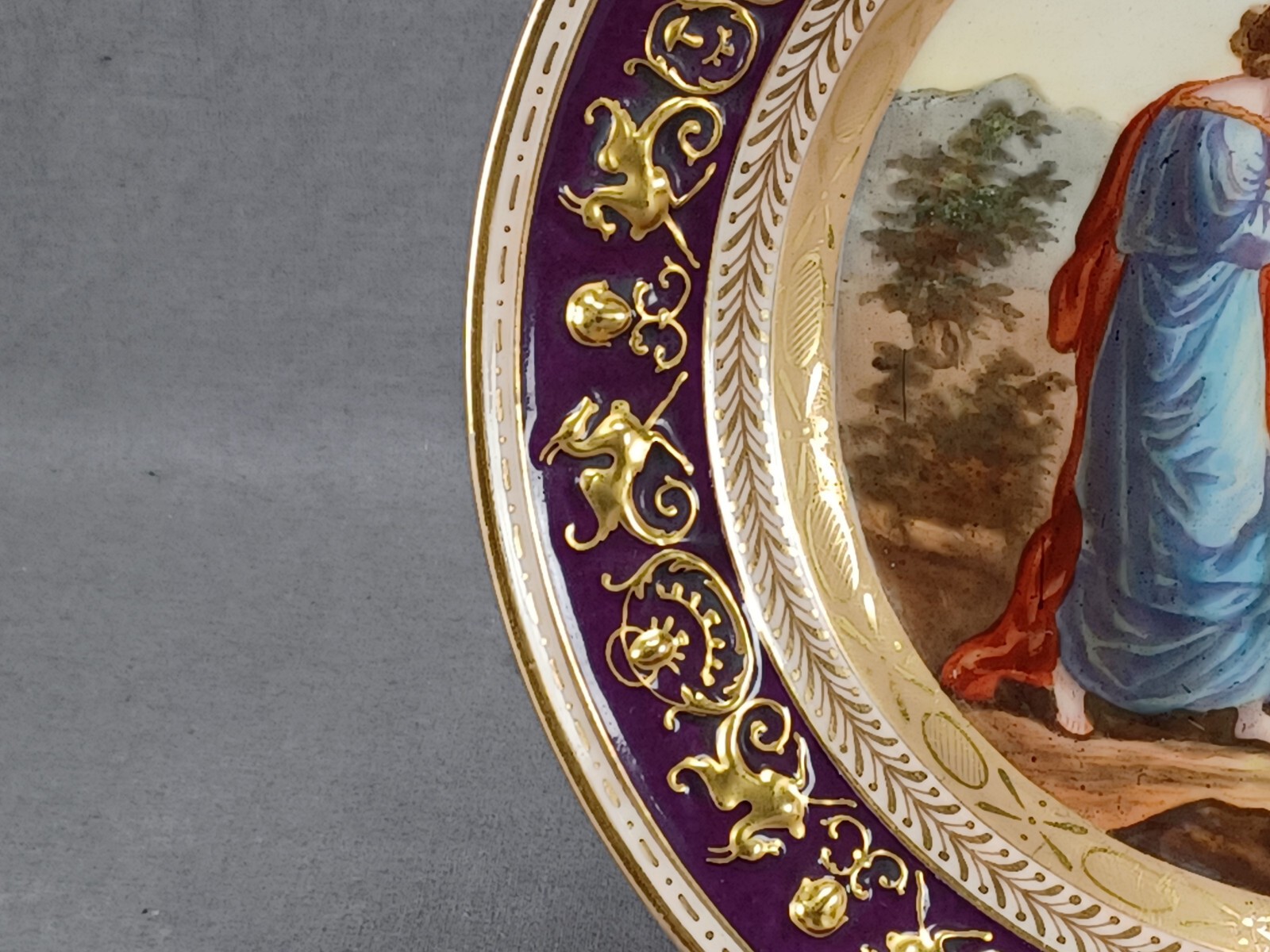 Helena Wolfsohn Dresden Hand Painted Neoclassical Scene Griffin Border Plate