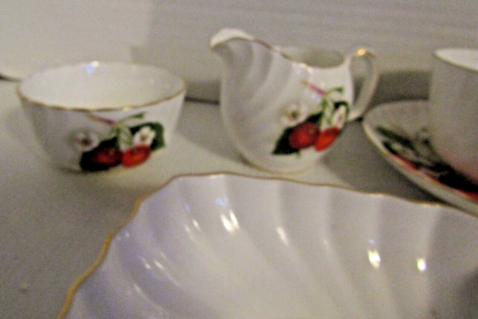 Adderley Bone China Cherry Ripe Tea Cup And Saucer Sugar Creamer Nut Dish Lot