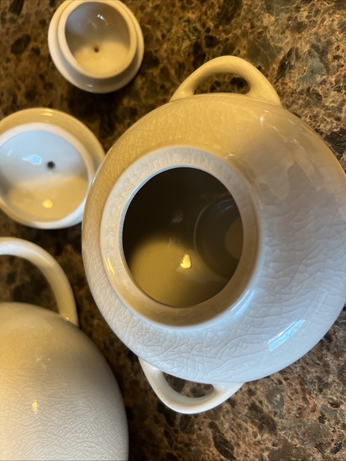 Jars France Bris/ Beige Crackle Basique Quartz Teapot, Sugar Bowl & Creamer