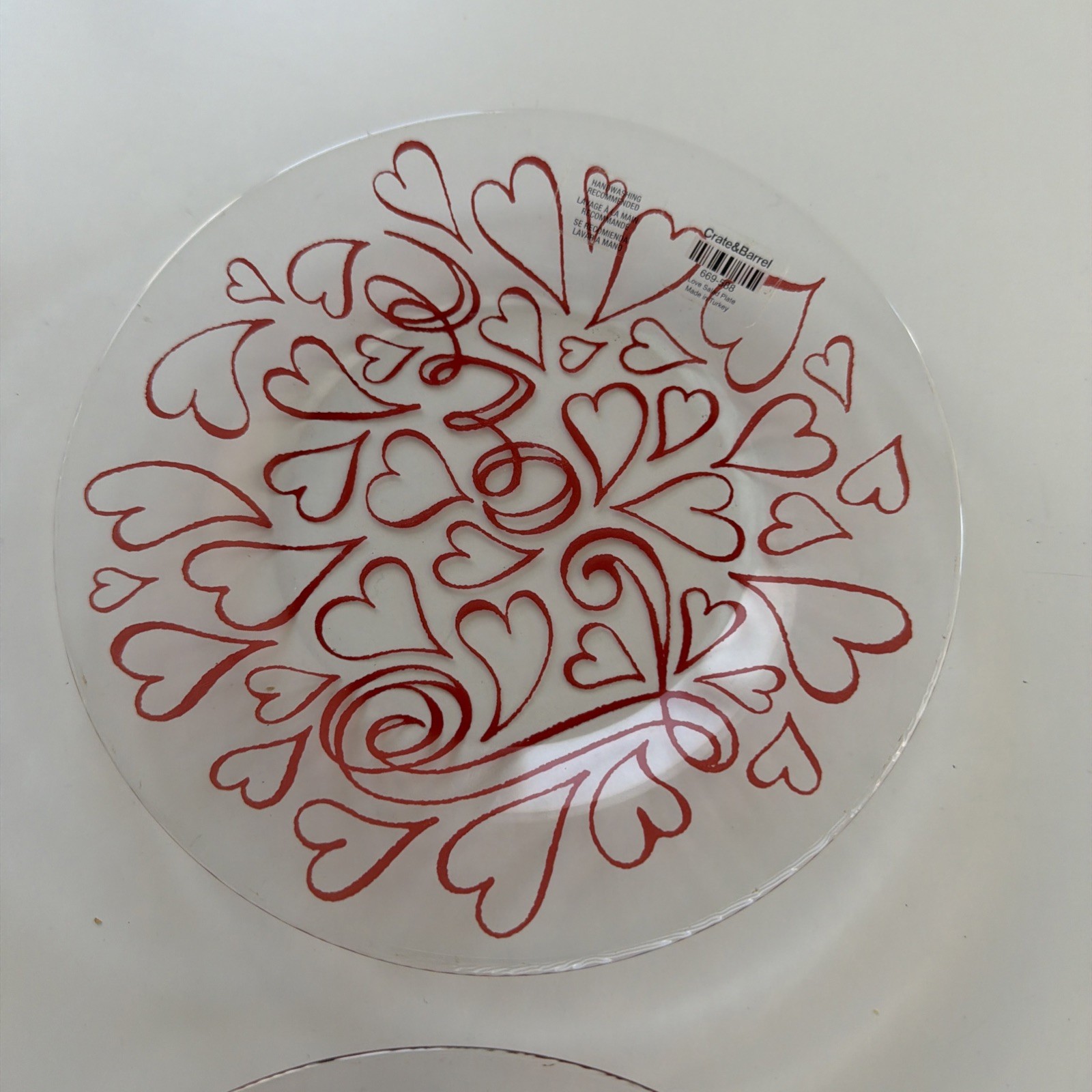 Crate&Barrel Heart Salad Glass Plates 669-588 Set of 2 NWT