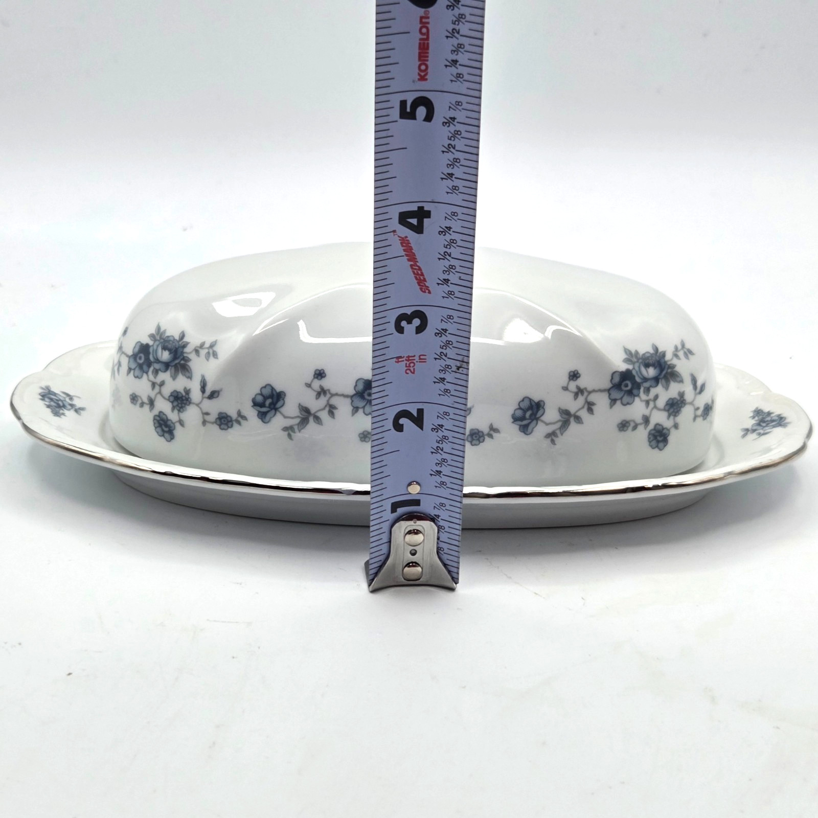 Johann Haviland Bavaria Germany Blue Garland BUTTER DISH Platinum Trim Vintage