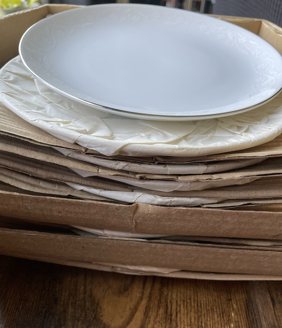 12 Japan Fine China , Bridal Lace Salad / Cake Plate, 7.5” Silver Trim MCM Set