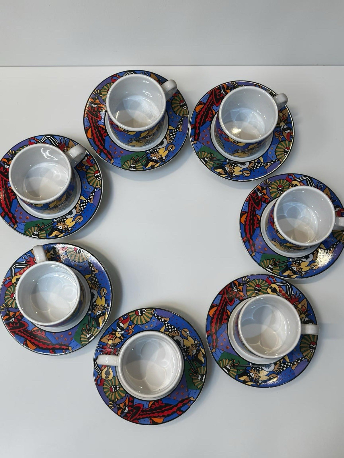 Sakura Verona 1993 Sue Zipkin Demitasse Espresso Cup Saucer Set 7 Vintage