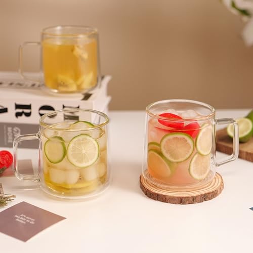15oz Double Walled Glass Coffee Mugs,Large Insulated Glass Mugs 15oz(2-pack)