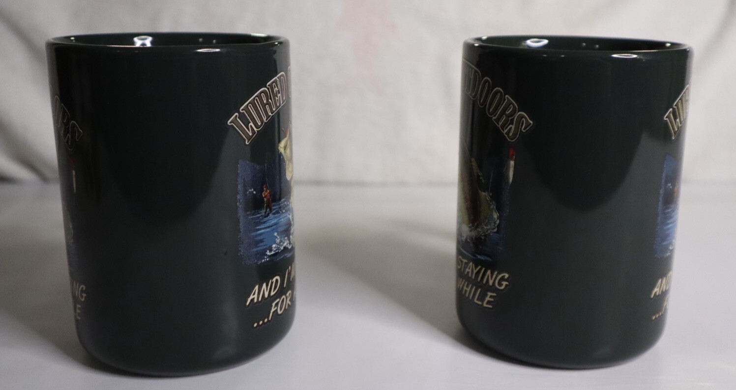 Coffee Mugs Set of 2 Fisherman Outdoor Funny Quote Green Ceramic