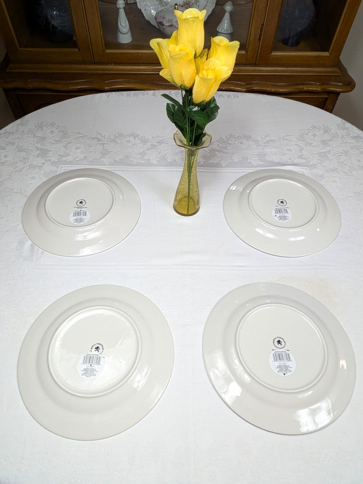 4 Royal Norfolk Lemon Printed Ceramic Dinner Plates 10.5″ NEW! Tuscan Summer