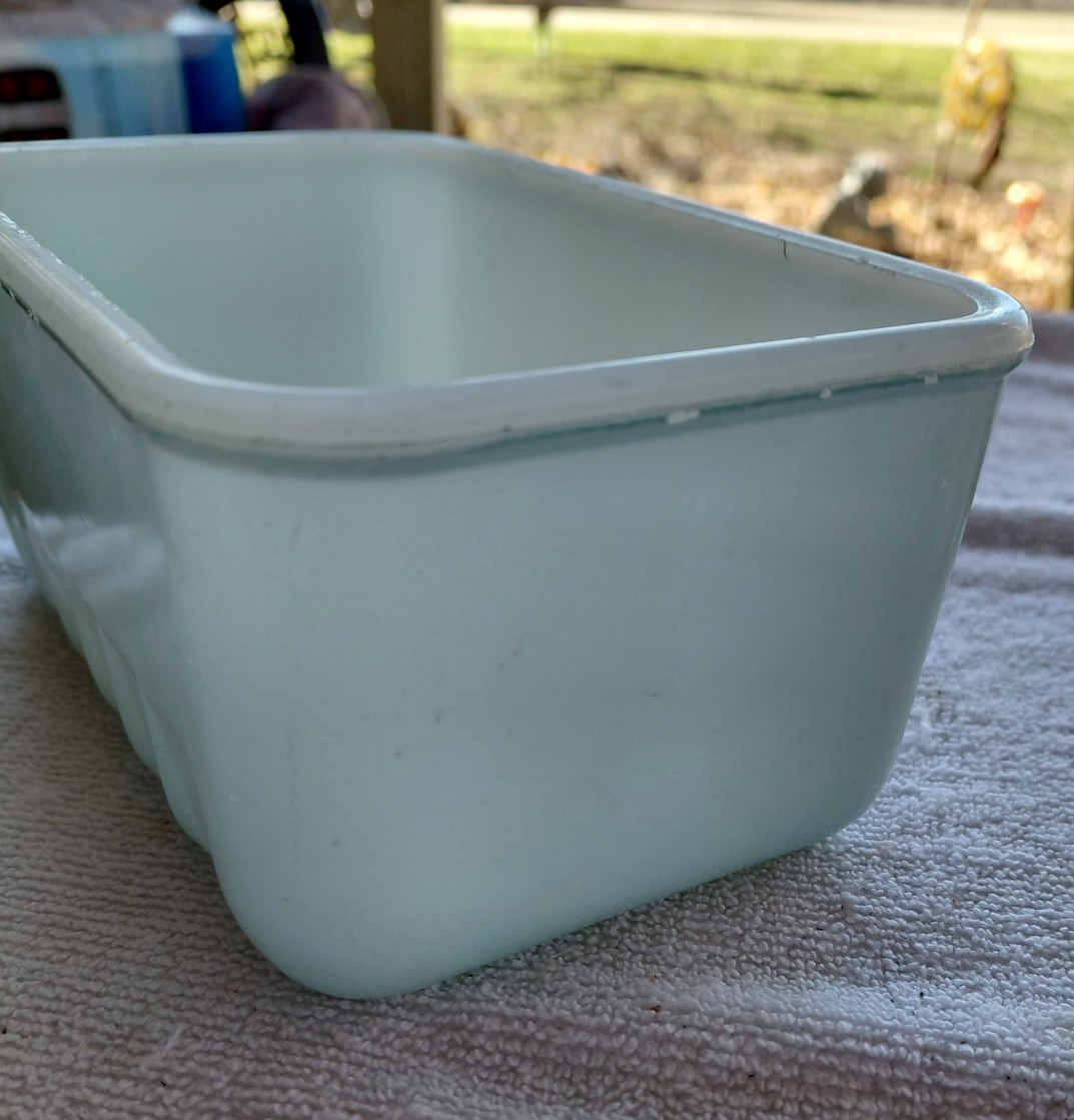 vintage turquoise glasbake refrigerator dish 6”
