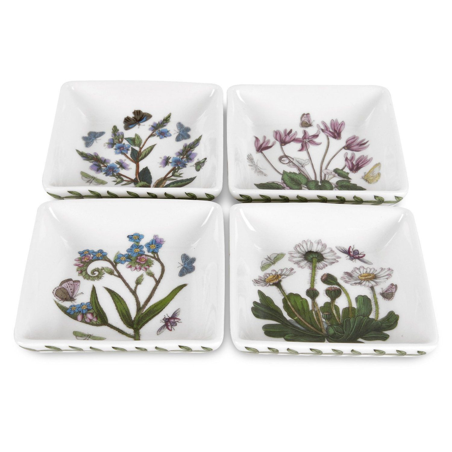 Portmeirion Botanic Garden 3″ Square Mini Dipper Dishes, Set of 4 NEW in BOX