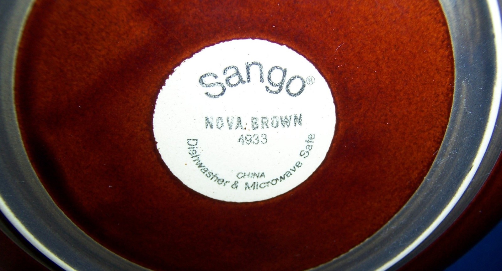 Sango Nova Brown 6 Salad Plates (7 7/8” ) Stoneware Tan with Brown Edge Good