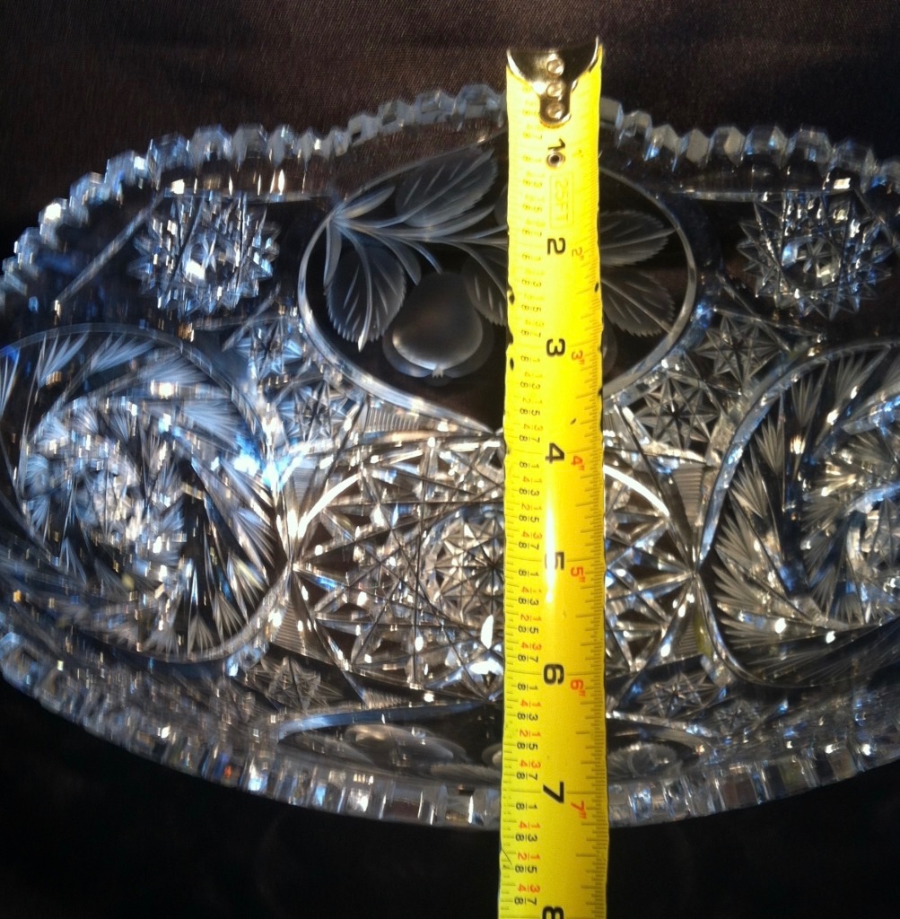 Cut Glass Bowl Intaglio: 11 5/8″ L x 7 1/2 W x 4 1/2″ H