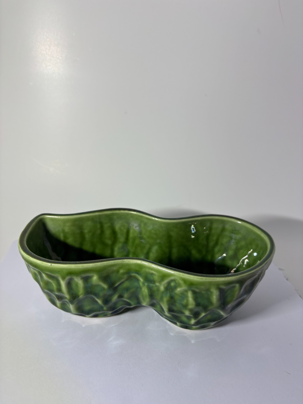Vintage Hull USA Pottery Green Double Divided Dish Bowl 115 MCM Textured