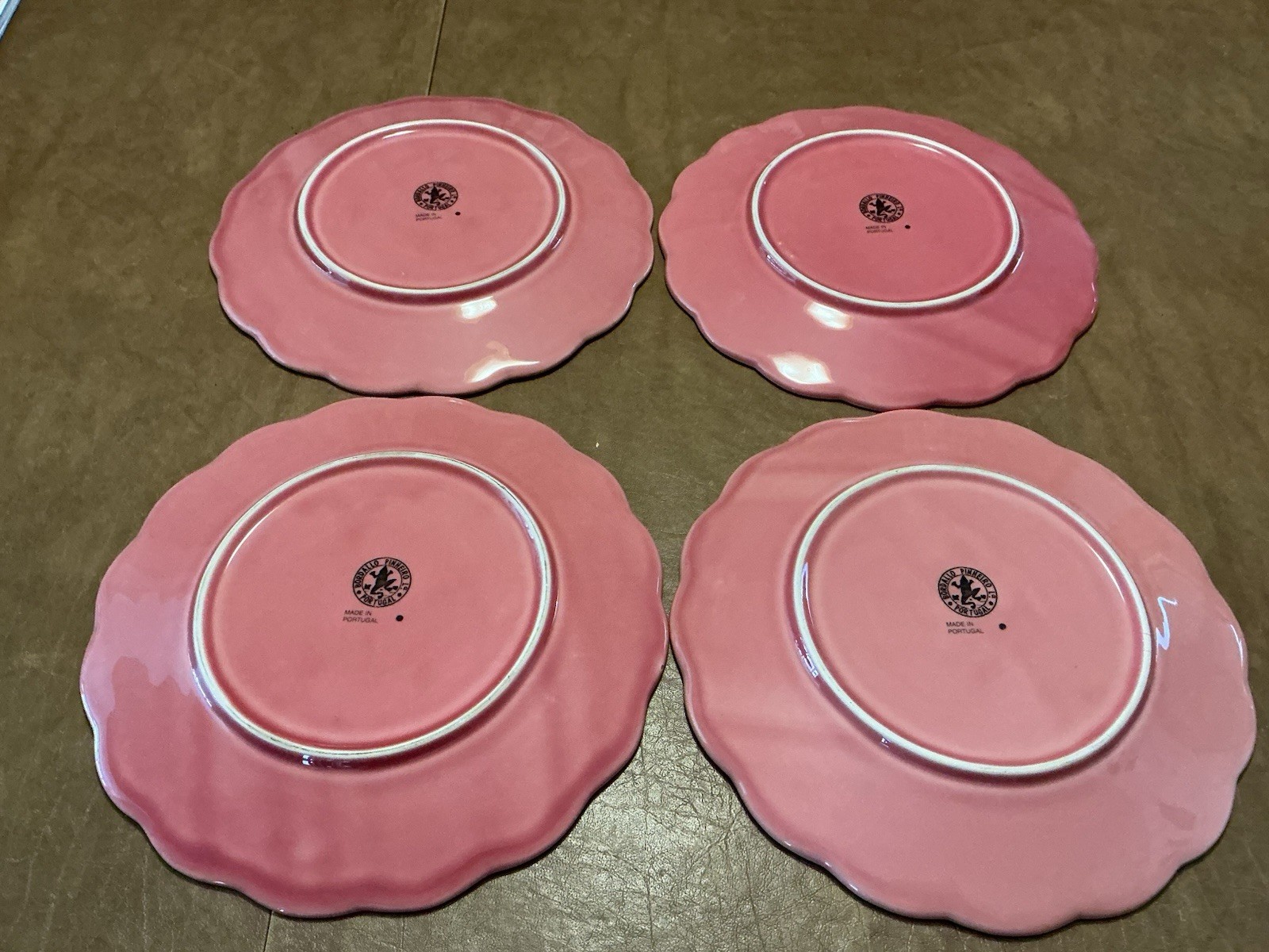 VTG Bordallo Pinheiro “Ingrid Pink” 10 3/8” Dinner Plates Set/4 Retired Pattern
