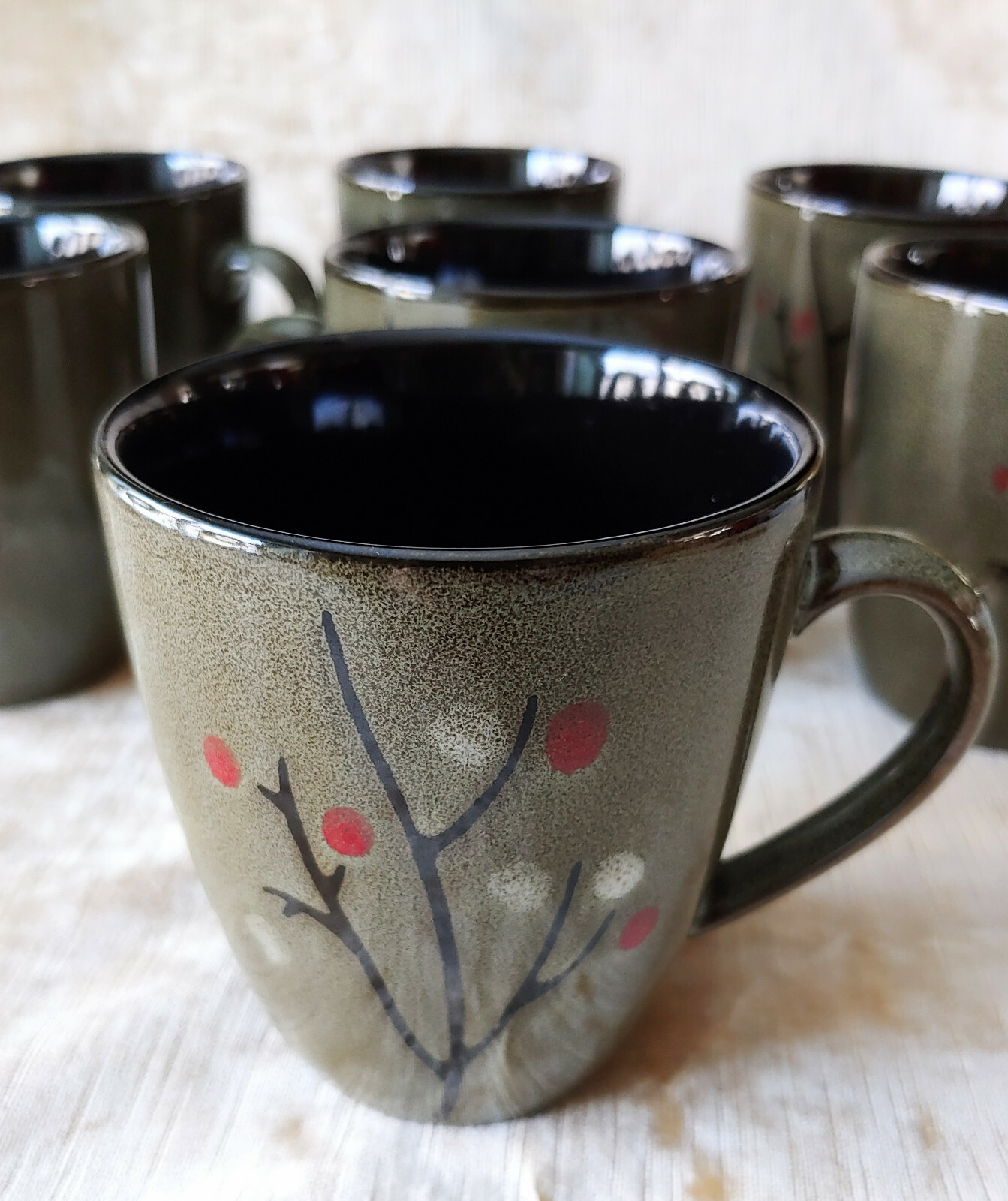 7 Sango CERAMIC MUGS “Blossom Black” 4763 Contemporary Original