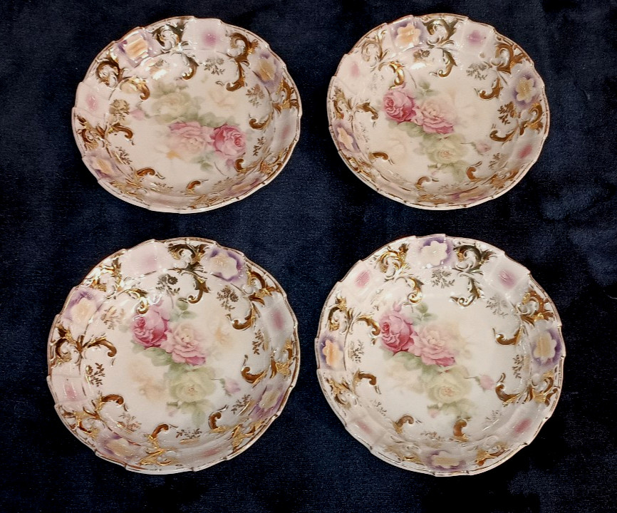 Vintage German Flowers and Puffy Leaves Decorative/Fruit Bowl SET OF 4