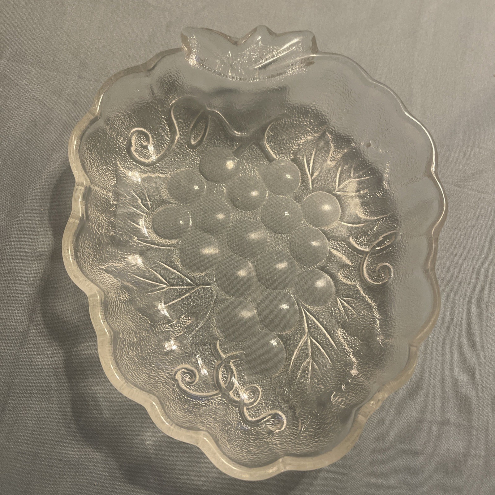 Vintage Clear Glass Grape Vine Candy Dish