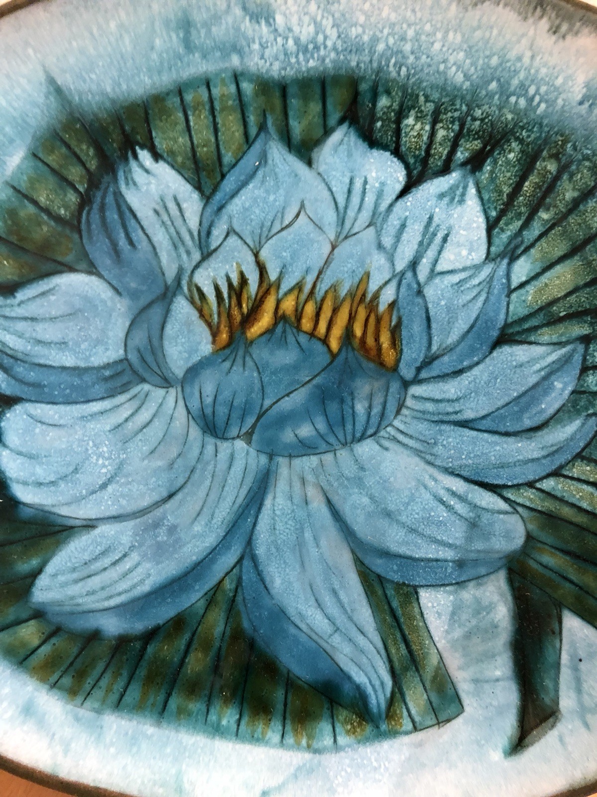 Lotus Chelsea Pottery England Audrey Durnan art handmade Platter 13″x 11″