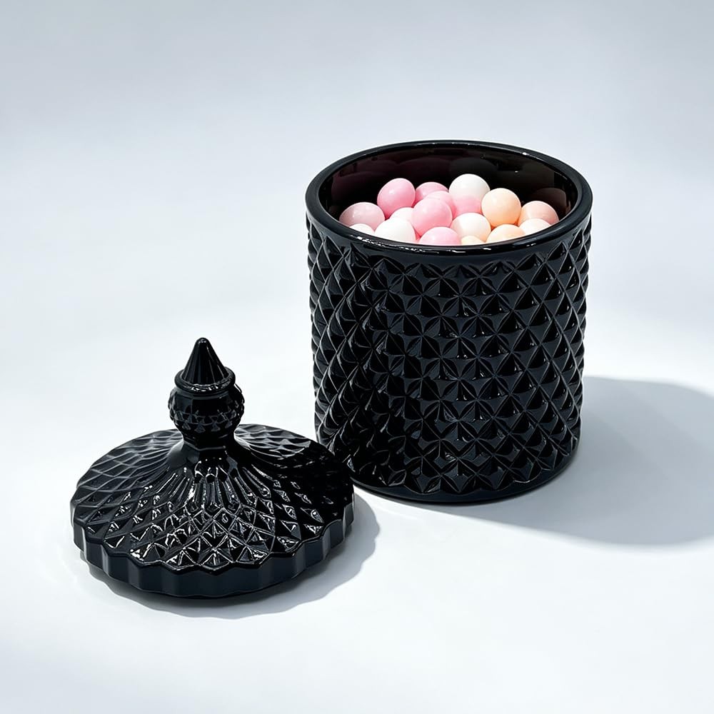10 oz Black Glass Candy Dish with Lid-Decorative Display Jar for Q-Tip Holder…