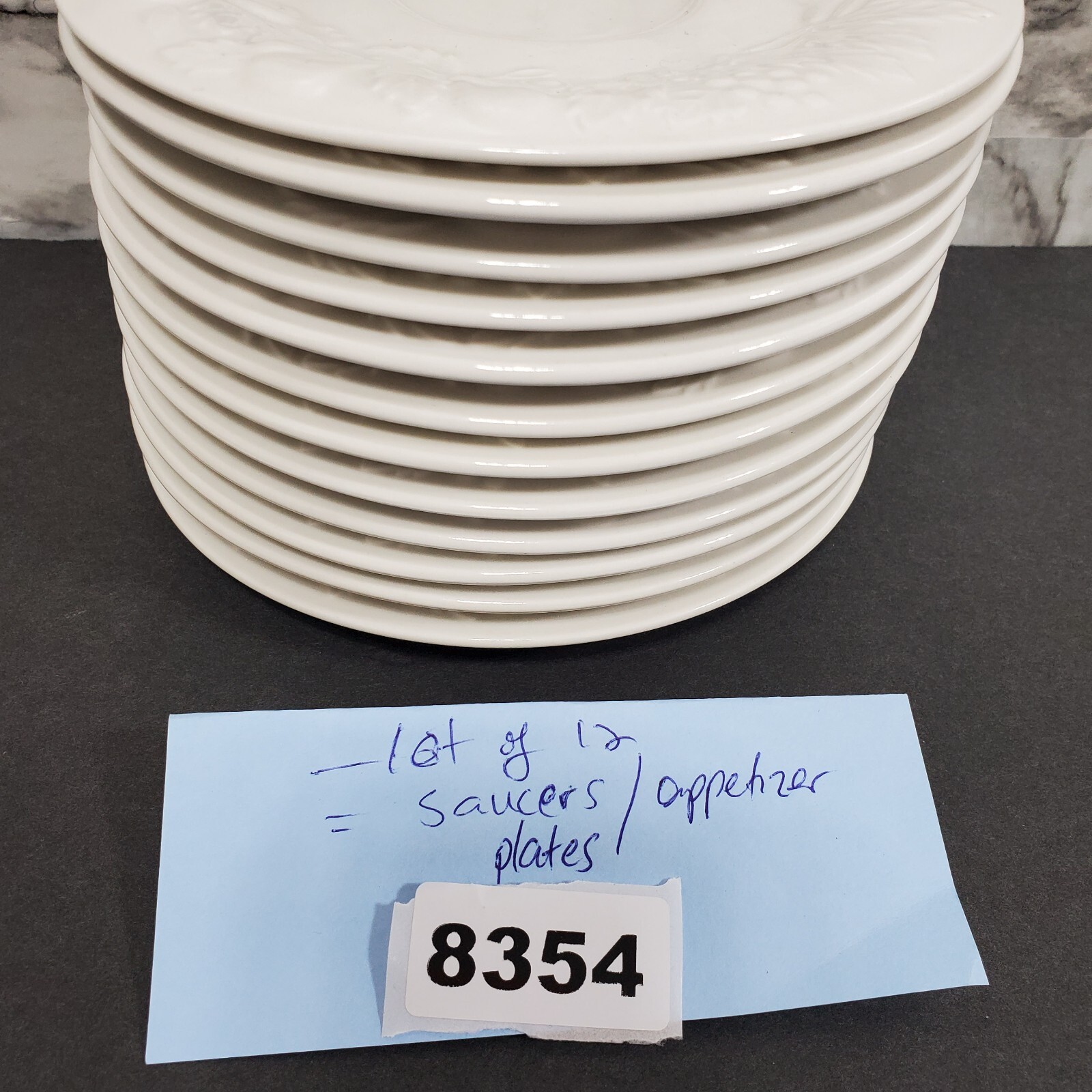 Gibson Designs Fruit Embossed Saucer Appetizer Plates 6.5″ White Round Lot of 12