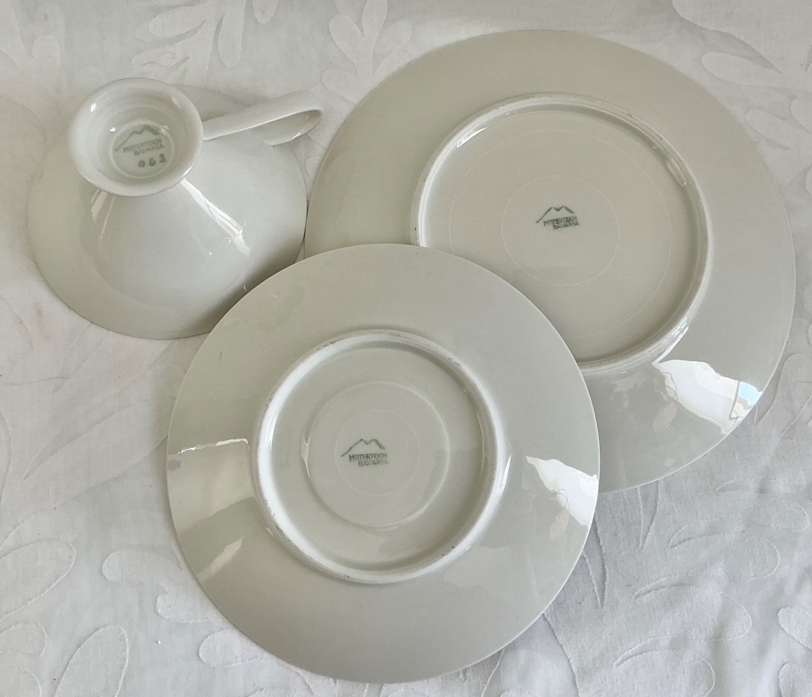 Vtg 3-pc Set Mitterteich Bavaria Porcelain Teacup Saucer Mid Century Germany