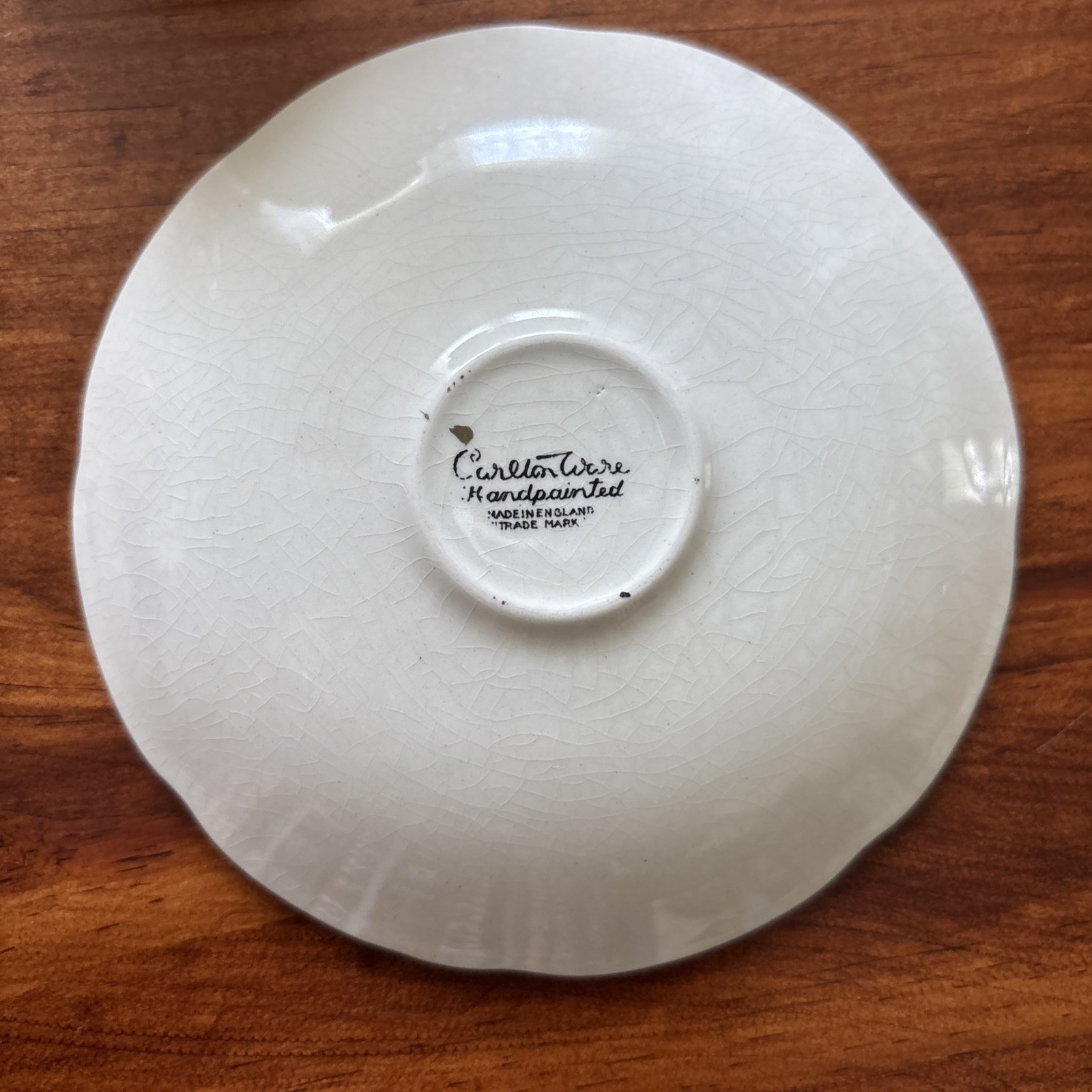 Carlton Ware Dematisse Hand painted Tea Cups/Saucers. Pale Yellow With Green Dot