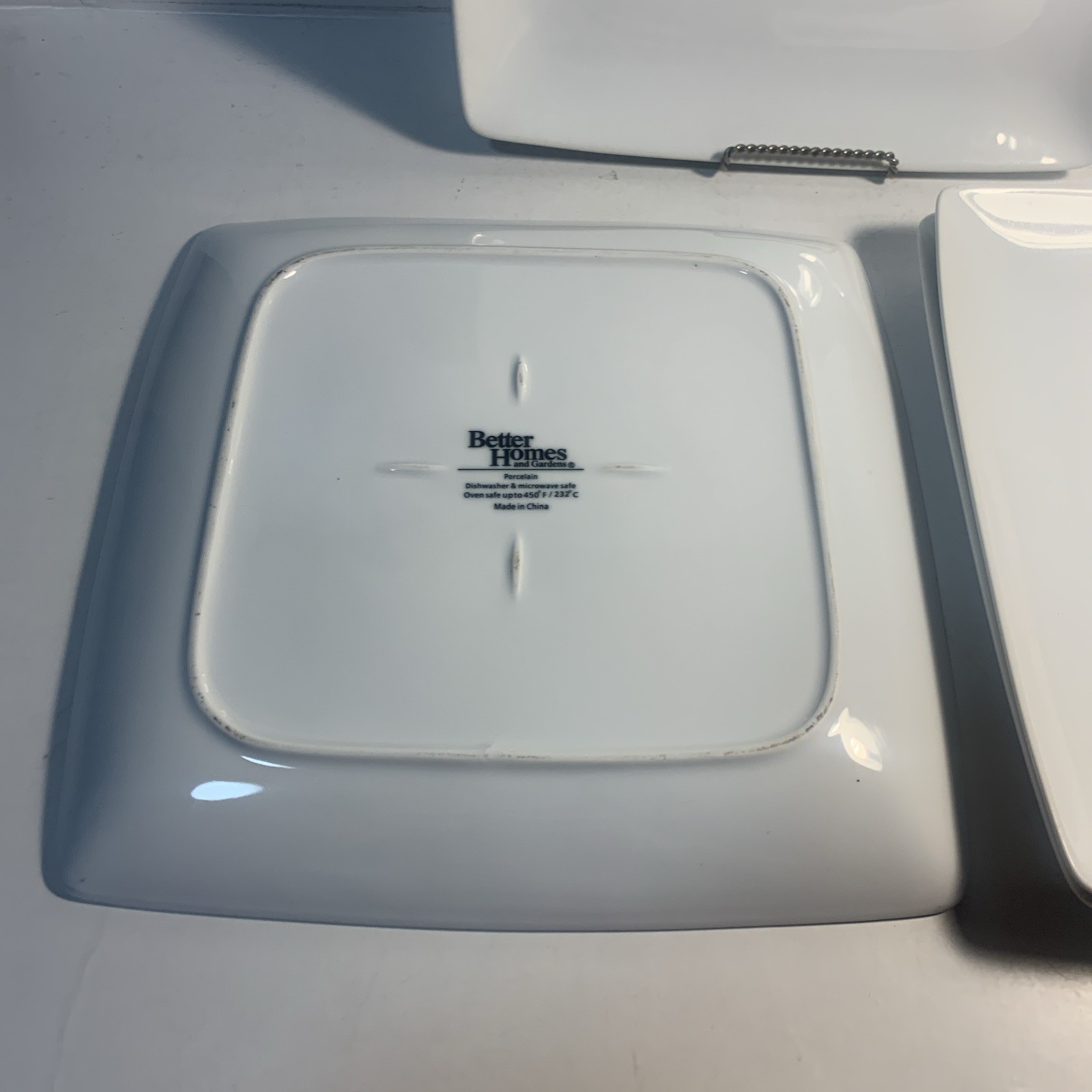 Set of 4 Better Homes & Gardens Square White Dinner Plates 10 7/8″ Porcelain